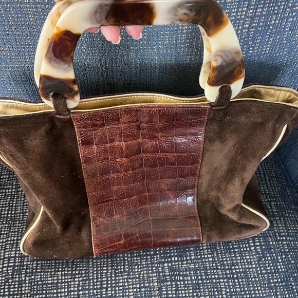 Roberto Vascon Lucite Handled, Brown suede and gold leather handbag. - Picture 9 of 9